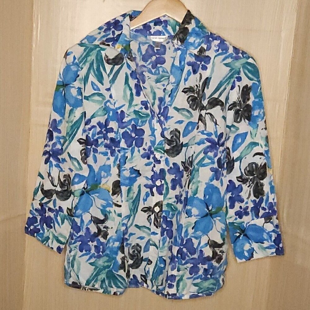 Harve Benard Linen Blend Floral Button Down Shirt Large